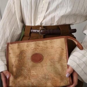 Brown map print cosmetic bag